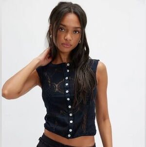 Free People Black Lace Crop Top